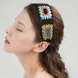 BLACK Granny Square Crochet Headband
